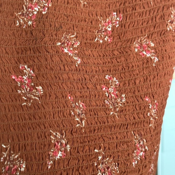 ABERCROMBIE & FITCH Smocked Tiered Ruffle MIDI Dress Brown Floral Y2K, Small - Picture 13 of 14